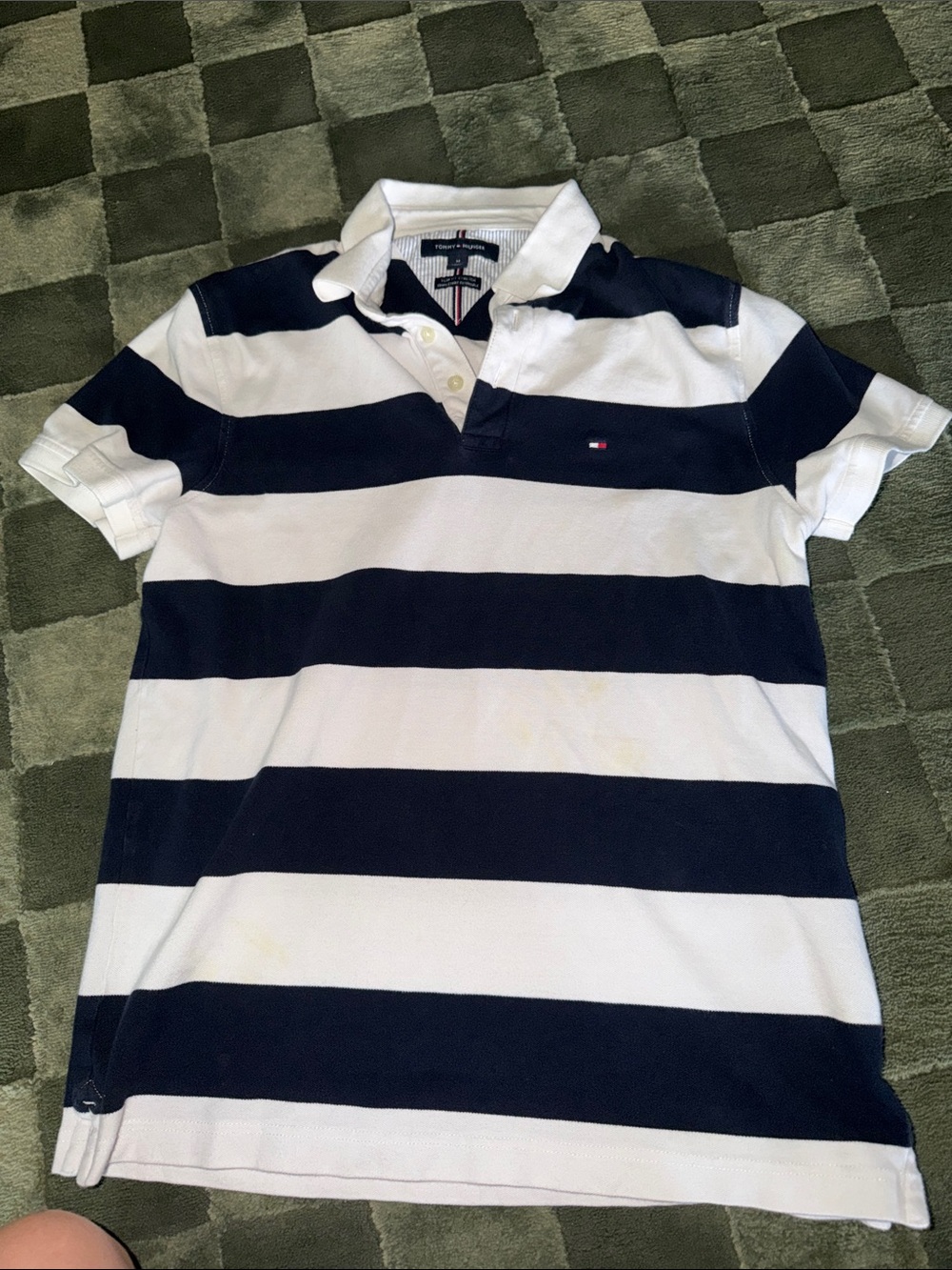 Tommy Hilfiger Men’s Navy and White Bold Stripe Polo